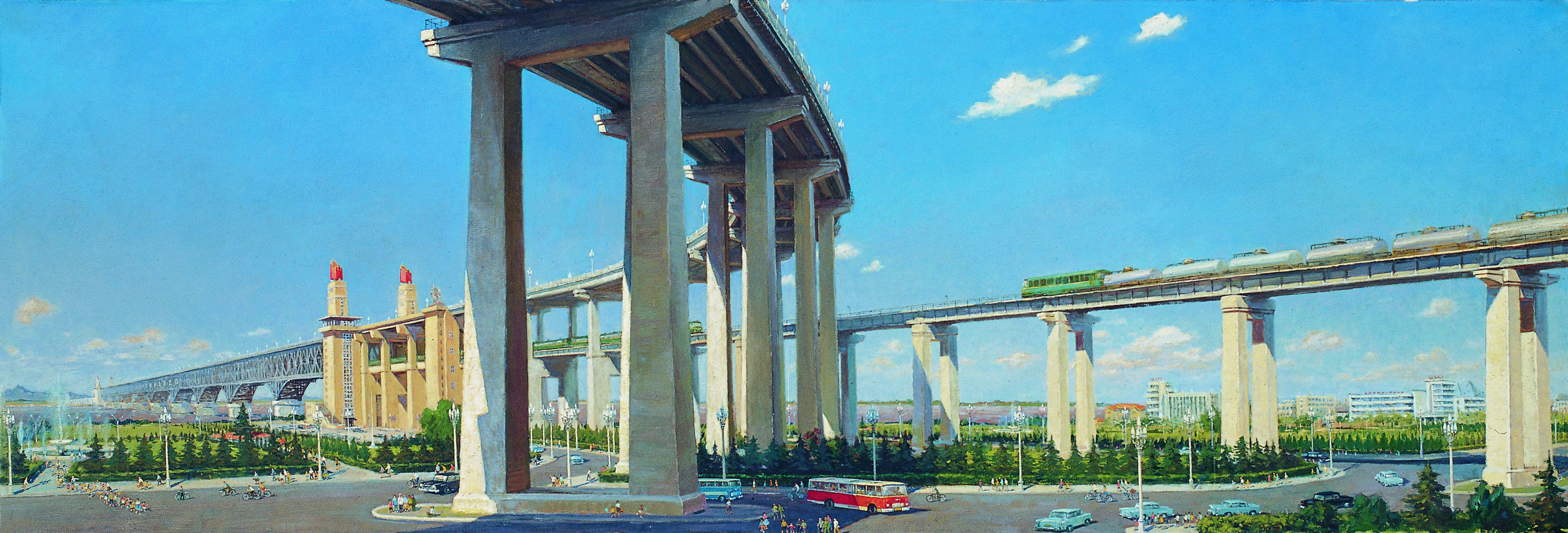 06 冯健亲《一桥飞架（南京长江大桥）》布面油彩 240×80 1974.jpg